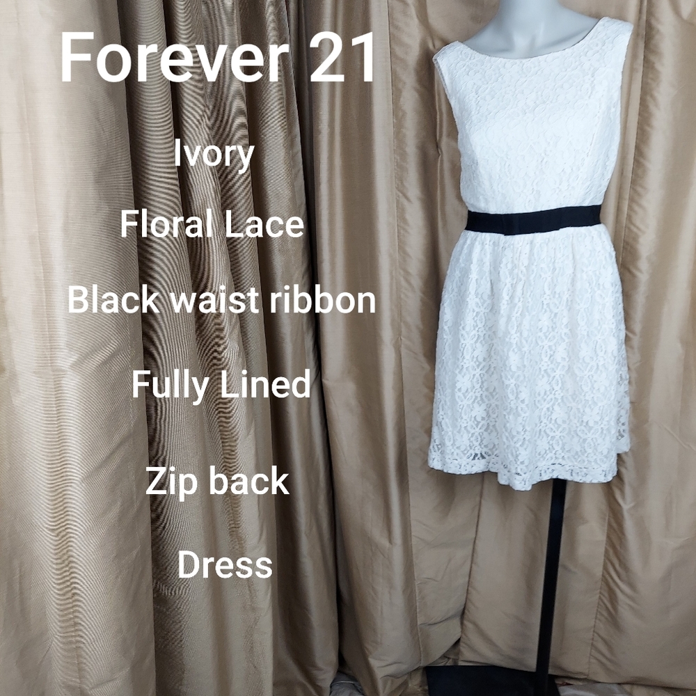 Forever 21 white lace black bow dress size L